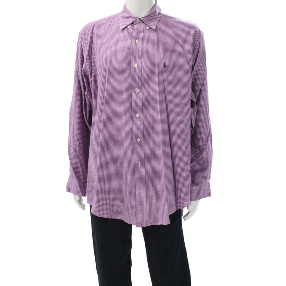 Ralph Lauren Blue Label Mens Purple Check Button Up Cotton Shirt Size M
